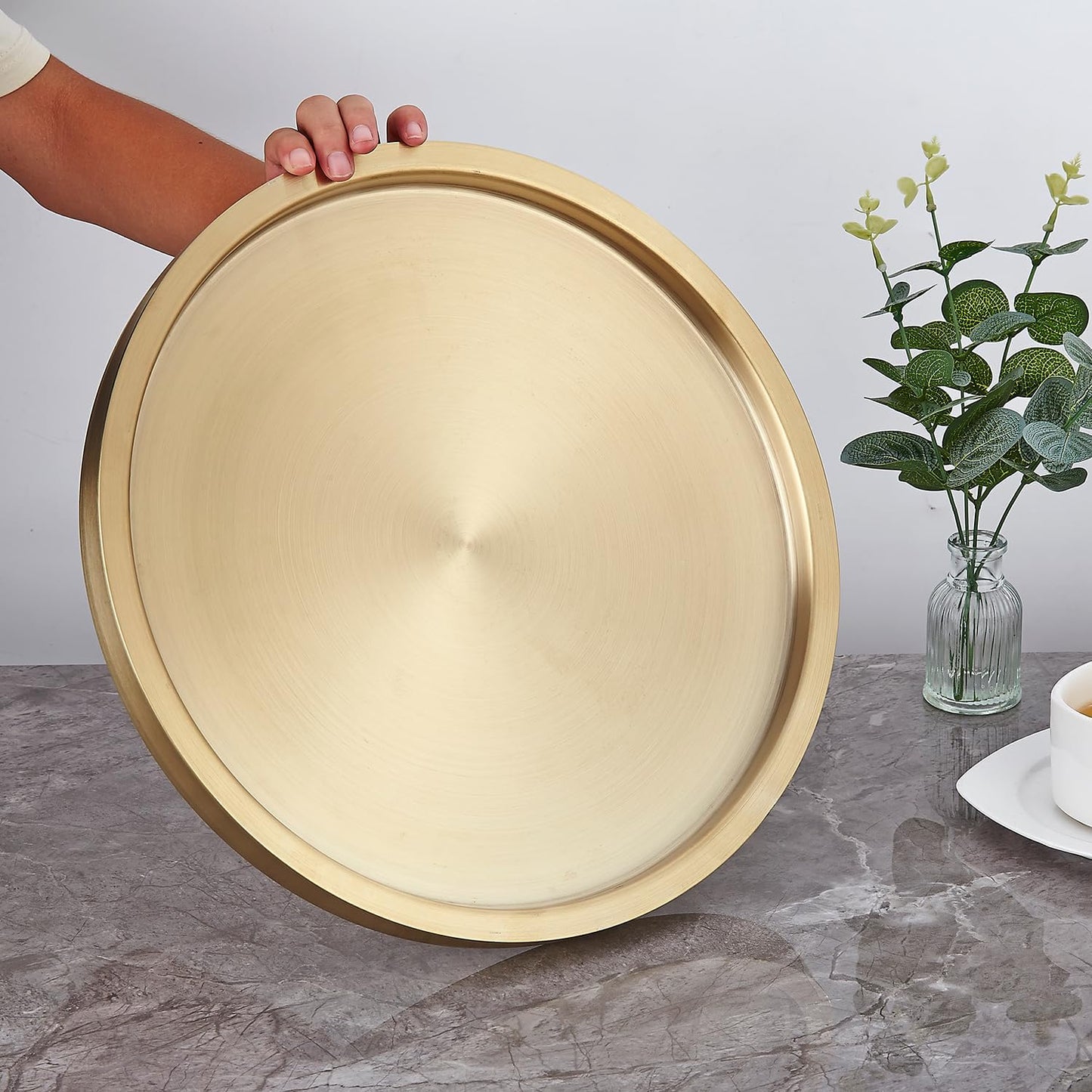 Stainless Steel Round Bar Serving Tray 12.5",Double Wall,Ideal Coffee Table, Decorative,Rotisserie Plate, Tea and Bathroom Serving,Gold