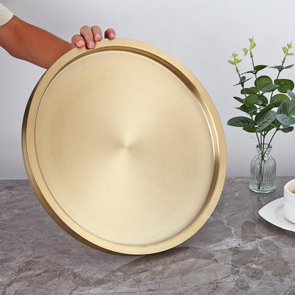 Stainless Steel Round Bar Serving Tray 12.5",Double Wall,Ideal Coffee Table, Decorative,Rotisserie Plate, Tea and Bathroom Serving,Gold