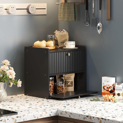 Rustic Bread Box for Kitchen Countertop Bamboo Bread Storage Container Bin Double Layer BreadBox Farmhouse Large Capacity Food Organizer Black