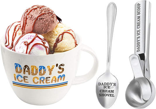 Christmas Daddy Gifts, Gifts for Dad from Daughter Birthday, Daddy's Ice Cream Bowl Scoop Shovel Spoon Set, DadIce Cream Gift from Son Daughter, Ideal Xmas Birthday Father's Day Gift for Him