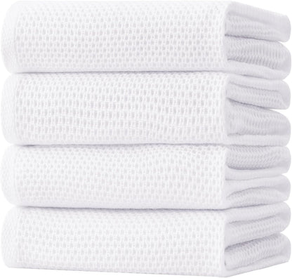 Homaxy 100% Cotton Oversized Waffle Weave Kitchen Dish Towels, Ultra Soft Absorbent Quick Drying Cleaning Towel, 20 x 28 Inches, 4-Pack, White