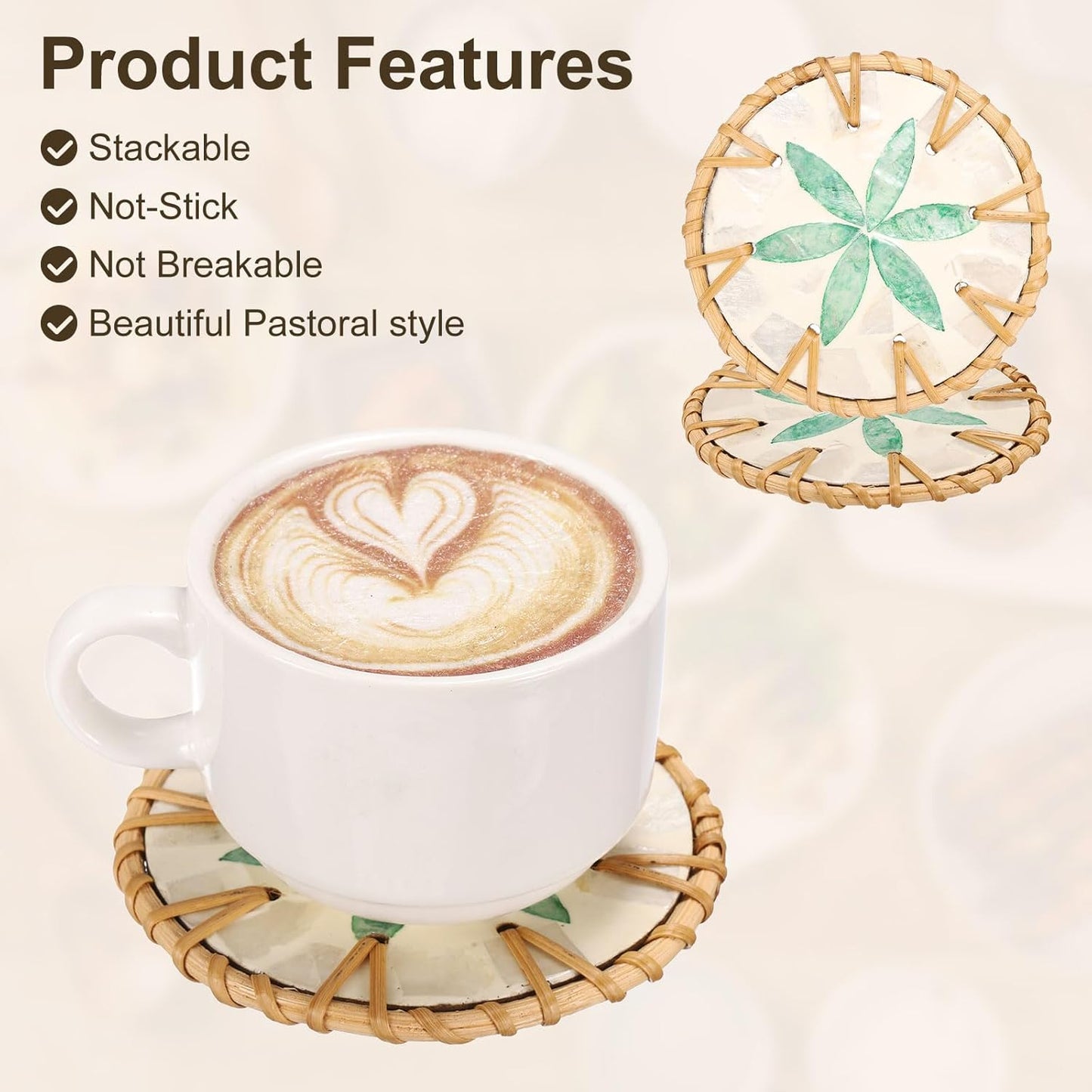 uxcell 2Pcs Handmade Woven Rattan Coasters, Heat-Resistant Drink Coasters for Coffee Table Dining Room Kitchen Coffee Wine Decor, Green Petal