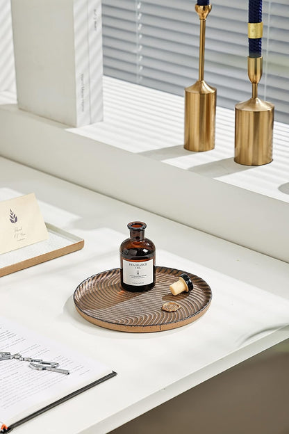 Vanity Tray, Candle Tray, Bathroom Tray, Countertop Tray, Perfume Holder Organizer, Decorative Tray for Dresser, Table, Bathroom Countertop, Home décor, Round, Brown, 8"×8"