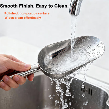 6 OZ Cast Aluminum Utility Scoop, One-Piece Solid Ice Scoop for Ice Bucket, Bar, Kitchen, Multipurpose Food Scooper for Flour, Sugar, Popcorn, Dog Food (Silver) (6OZ)