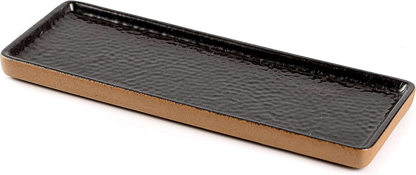 Vanity Tray with Brown Trim, Candle Tray, Bathroom Countertop Perfume Holder Organizer, Decorative for Dresser, Table, Countertop, Home décor, Rectangular, Black, 12''×4.7''