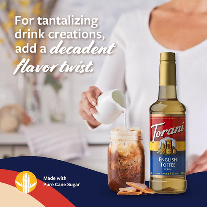 Torani Coffee Syrup, English Toffee Flavored Syrup for Drinks, Pump Included, 25.4 Fl Oz