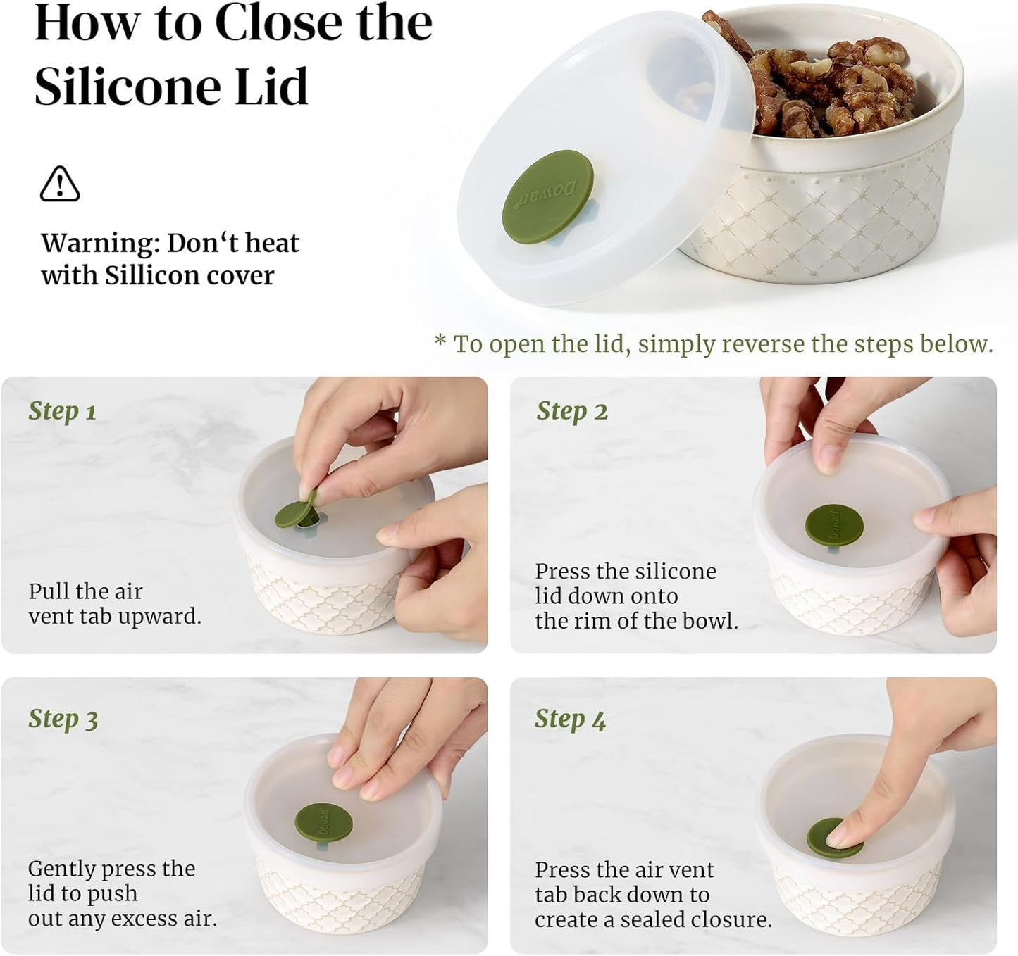 DOWAN Ramekins Oven Safe with Lids 4 oz, Charcuterie Boards Bowls Set for Creme Brulee, Souffle, Dipping Sauces, Custard Cups Ceramic Food Storage Containers, Set of 6, Beige