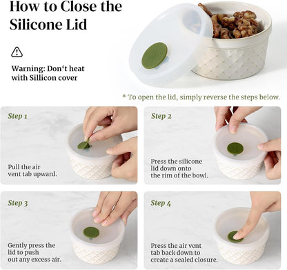 DOWAN Ramekins Oven Safe with Lids 4 oz, Charcuterie Boards Bowls Set for Creme Brulee, Souffle, Dipping Sauces, Custard Cups Ceramic Food Storage Containers, Set of 6, Beige