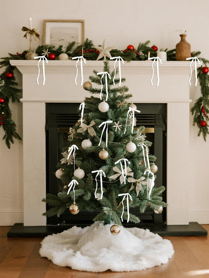 SIMISI RIBBON 24Pcs White Christmas Velvet Ribbon Bows Decorations Xmas Ornaments Vintage Decor for Tree, Wreath, Garland (3/8'' Width, 5 * 7 inch)