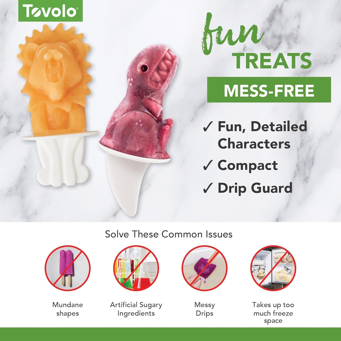 Tovolo Animal Popsicle Molds Zoo Crew Set of 4 Reusable Popsicle Molds with Sticks Bear Lion Monkey Elephant, BPA Free Silicone Pop Maker for Kids, Dishwasher Safe Animal Ice Molds for Frozen Treats