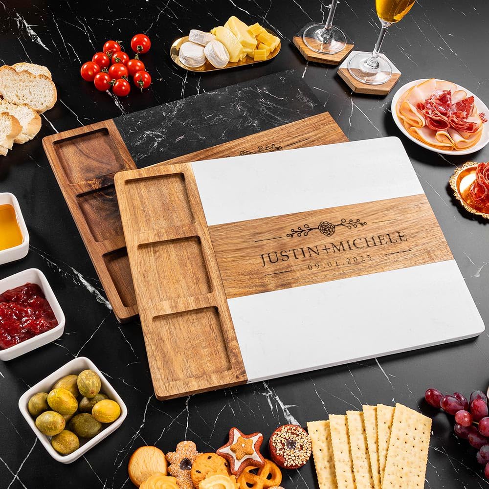 Personalized Charcuterie Board, Custom Marble Cheese Boards for Bridal Shower Gifts, House Warming Gifts New Home, Wedding Gifts for Couples (Style 3)