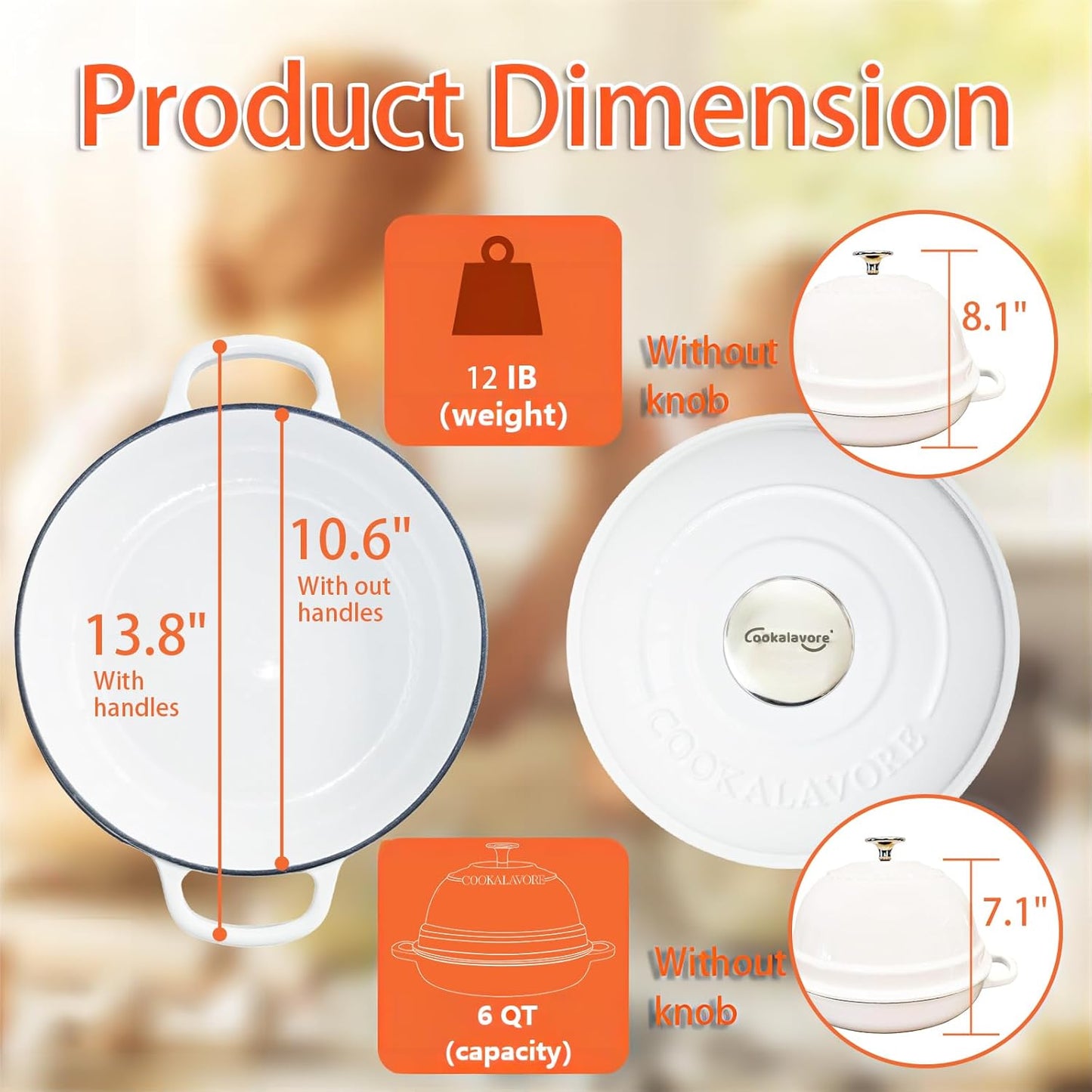 Dutch Oven for Bread Baking,6 Quart Enamel Bread Oven for Sourdough,10.5"Bread Oven with Lid,Bread Pans for Homemade Bread,White Thick Enamel Bread Pan-with Silicone Baking Mat&Recipe,Gifts for Family
