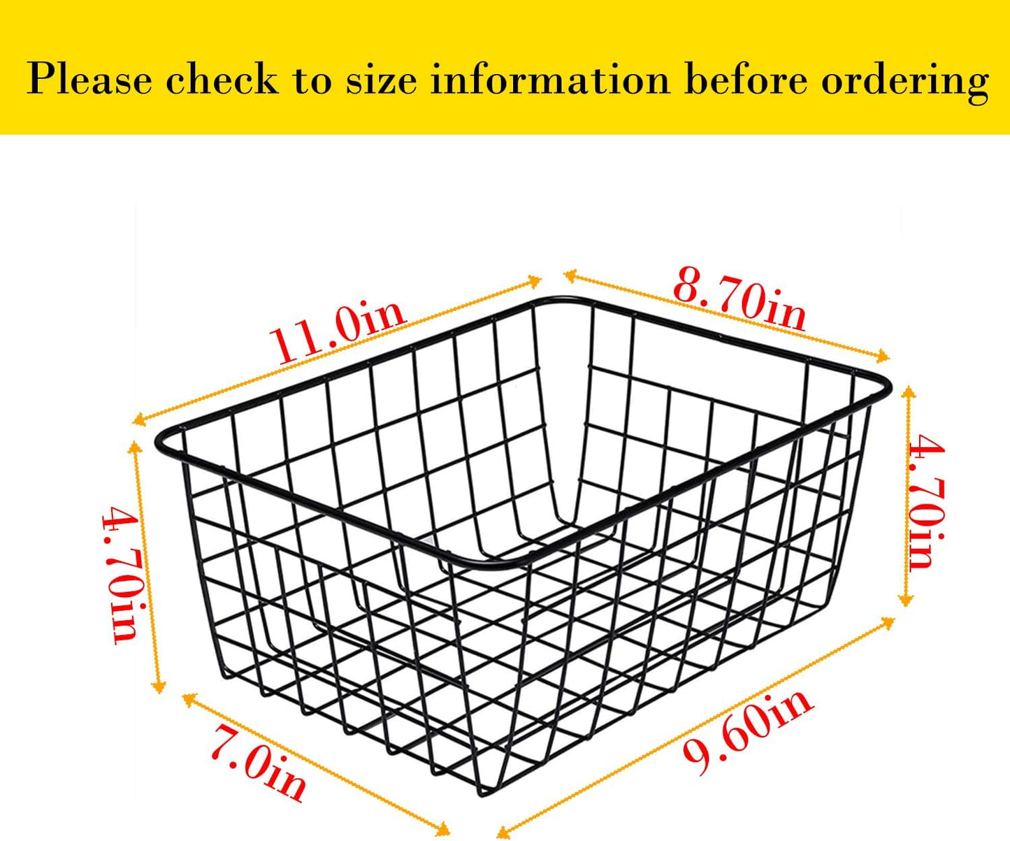 Kitchen Wire Baskets Farmhouse Decor Metal Food Storage Organizer, Household Refrigerator Bin with Built-in Handles for Cabinets,Pantry Set of 2 Black