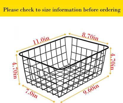 Kitchen Wire Baskets Farmhouse Decor Metal Food Storage Organizer, Household Refrigerator Bin with Built-in Handles for Cabinets,Pantry Set of 2 Black