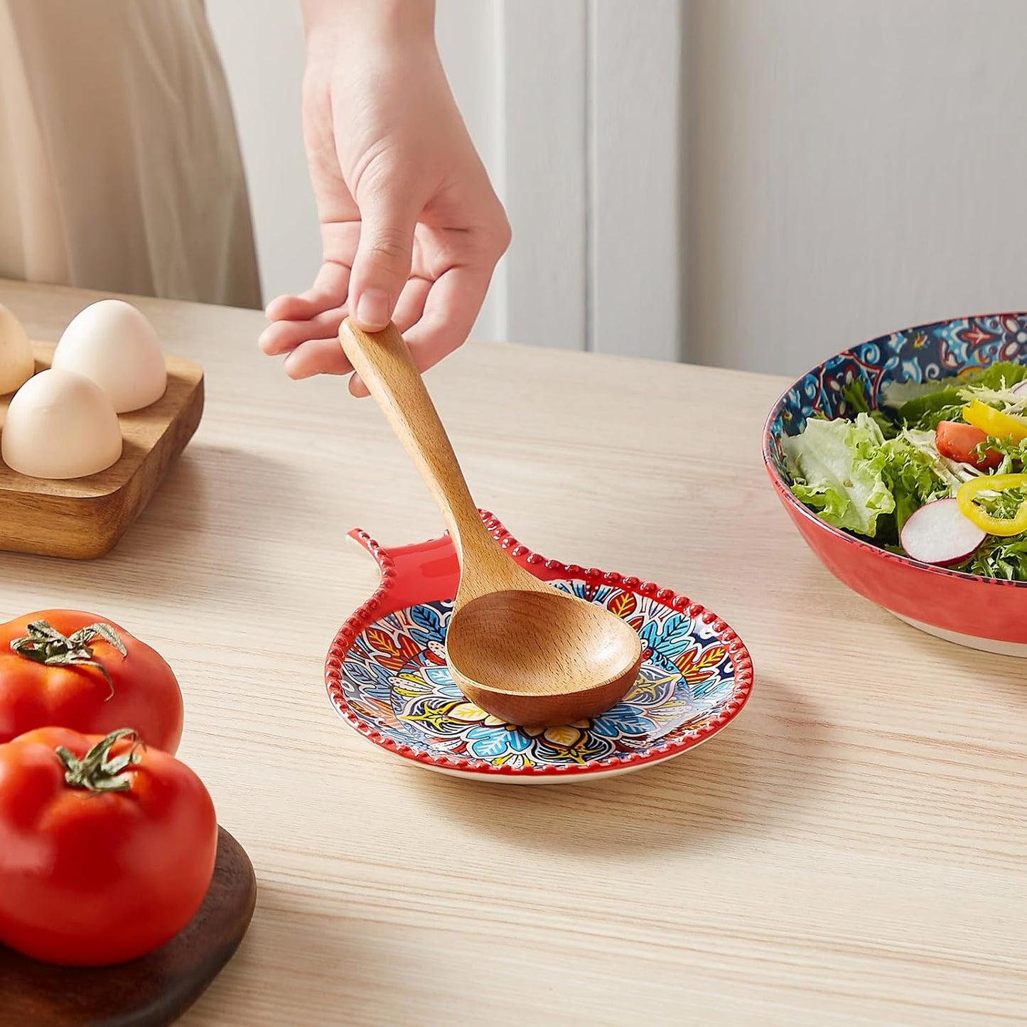 vancasso Ceramic Spoon Rest for Stove Top, 7.7 Inch Cooking Spoon Holder for Kitchen Counter Decor, Spoon Holder for Coffee Spoon Rest, Spoon Cradle, Spatula, Spoons or Tongs, Decorations, Red