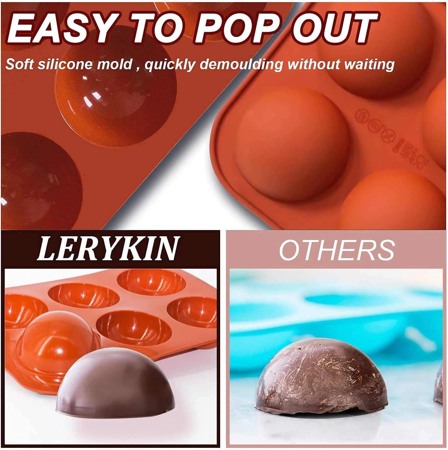 6 Holes Medium Semi Sphere Silicone Molds, 3 Packs Half Sphere Silicone Baking Molds for Making Chocolate, Cake, Jelly, Dome Mousse