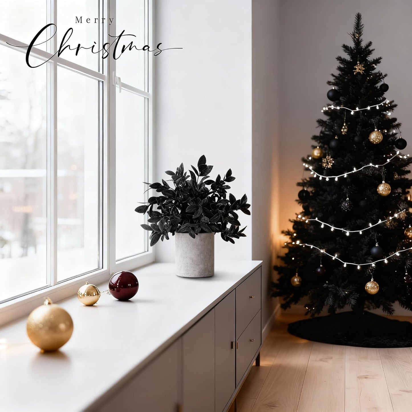 Der Rose 3 Pack Black Fake Plants Artificial Eucalyptus Plants Topiaries for Halloween Decorations Bathroom Accessories Home Office Desk Farmhouse Room Table Shelf Decor(Black)