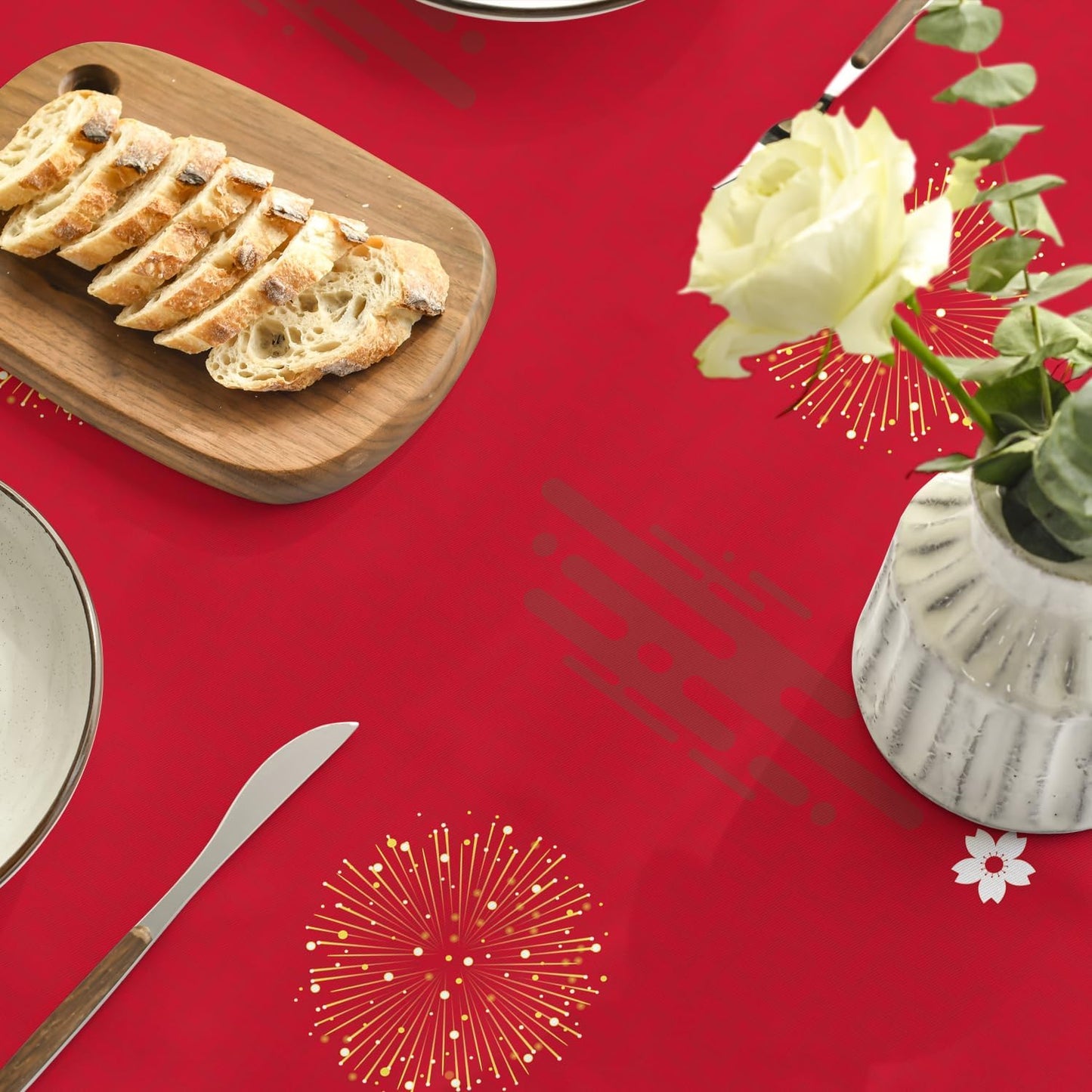 Horaldaily Newyear Tablecloth 70×70 Inch Round, Chinese Lunar New Year Lion Dance Lantern Red Washable Table Cover for Party Picnic Dinner Decor