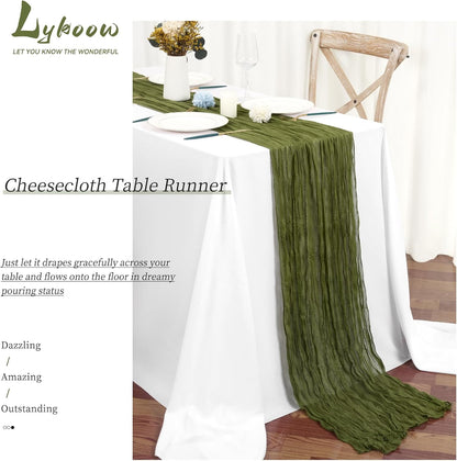 15 Packs Cheesecloth Table Runner Olive Green,10 Ft Dark Green Rustic Gauze Boho Wedding Table Runner Decoration,Wedding Table Decor Table Cloth for Wedding Party Bridal Shower Table,21.5x120in