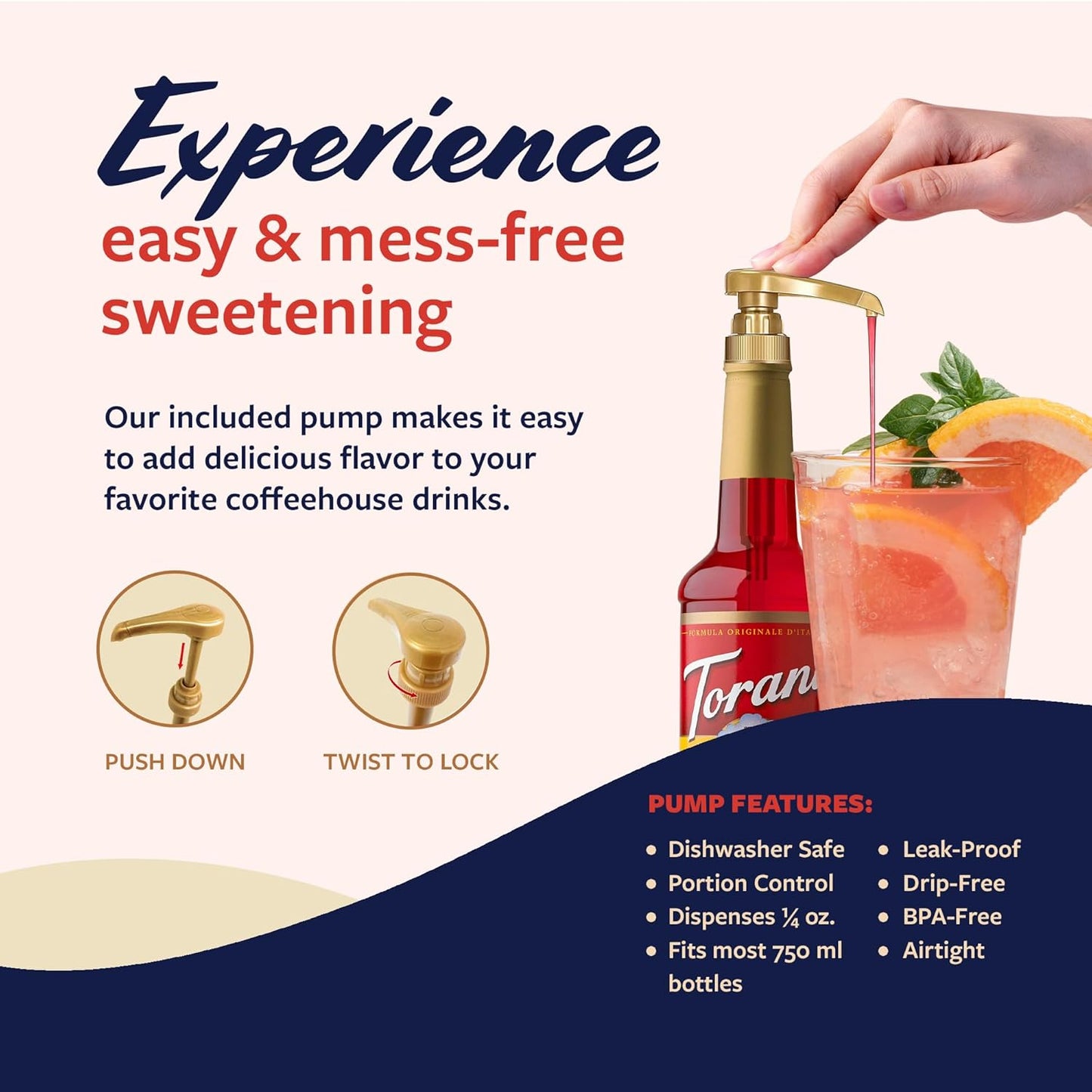 Torani Ruby Red Grapefruit Syrup for Drinks, Flavoring for Sodas and Cocktails, Pump Included, 25.4 Oz