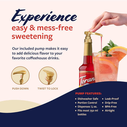 Torani Ruby Red Grapefruit Syrup for Drinks, Flavoring for Sodas and Cocktails, Pump Included, 25.4 Oz