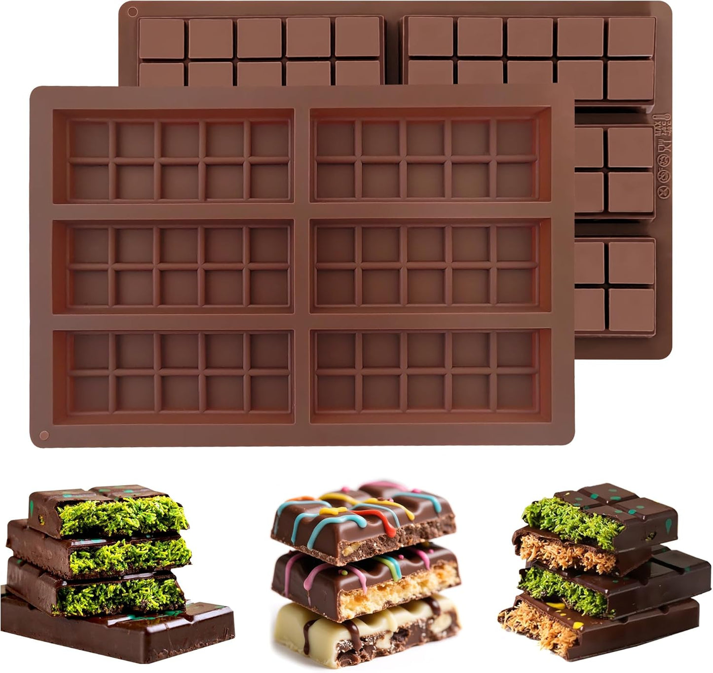 Silicone Chocolate Bar Mold - Non-Stick Deep Chocolate Mold for Homemade Dubai Pistachio Bars, Candy, Protein & Energy Bars (2 Pack)- Ideal for Homemade Desserts and Gift-Making Projects