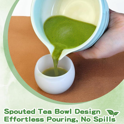 Matcha Whisk Set, 7 Pcs Ceramic Matcha Whisk Kit, Bowl with Spout, Holder, Stainless Sifter, Bamboo Scoop and Tea Towel, Gift Set for Tea Lovers