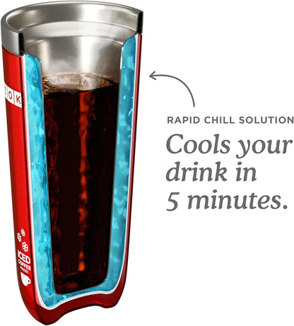 Zoku Instant Iced Coffee Maker, Reusable Beverage Chiller Cools Hot Beverages in Minutes Without Dilution, Portable 11-ounce Tumbler With Spill-resistant Lid and Straw, Red