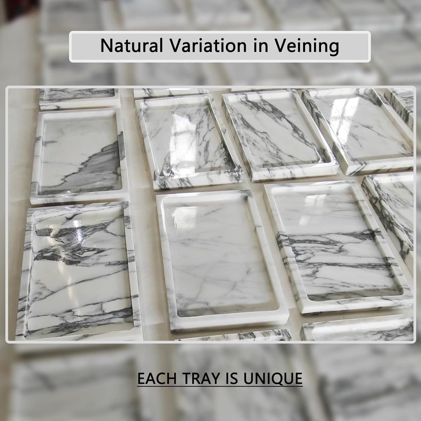 Natural White Marble Vanity Tray, 9.8"x5.9" Genuine Marble Stone Tray for Bathroom/Kitchen/Dresser (Arabescato)