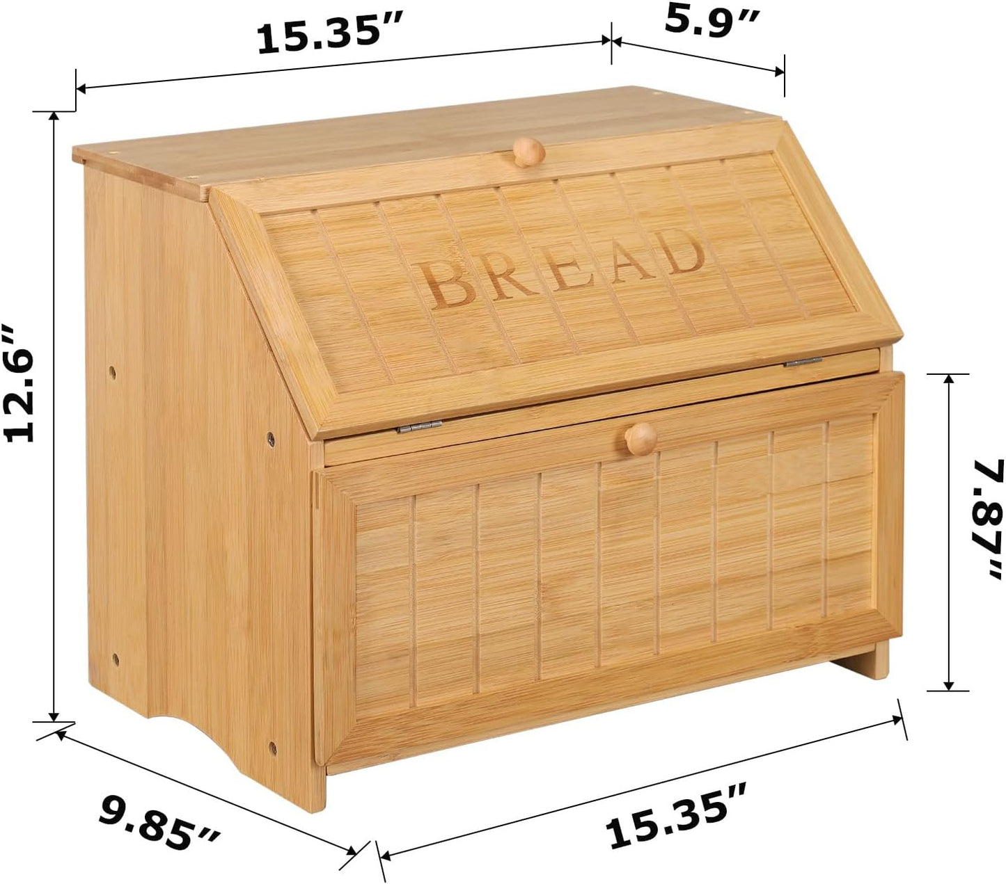 HOMEKOKO Vintage Double Layer Large Bread Box for Kitchen Counter, Retro Design Wooden Large Capacity Bread Storage Bin (Natural Bamboo)