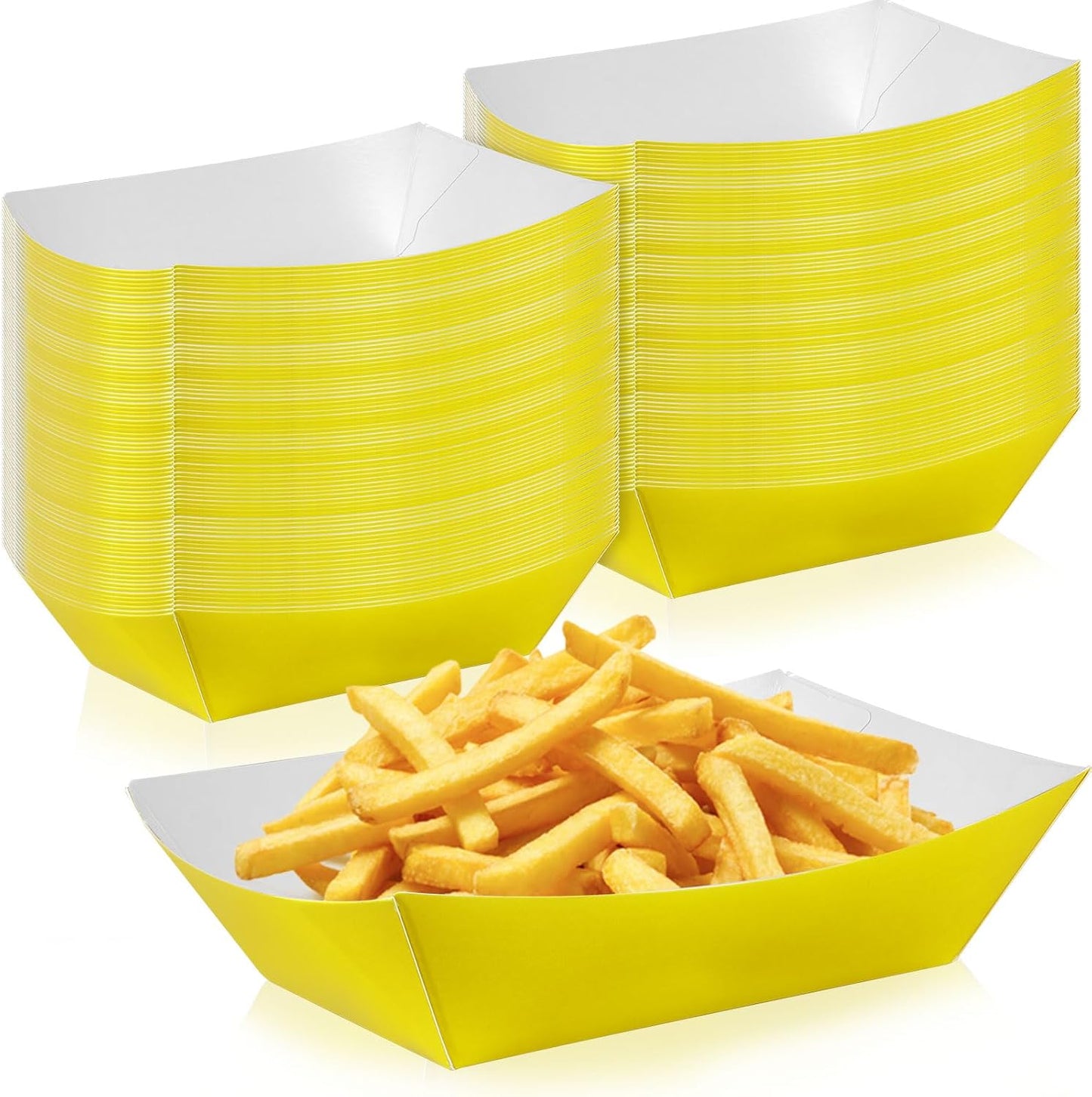 100 Pcs Yellow Paper Food Tray Sturdy Disposable Food Boats Nacho Plates Disposable Serving Snack Trays for Catering, Party Birthday Supplies, and Food Service (Yellow)