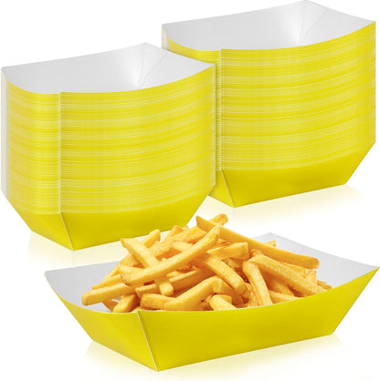 100 Pcs Yellow Paper Food Tray Sturdy Disposable Food Boats Nacho Plates Disposable Serving Snack Trays for Catering, Party Birthday Supplies, and Food Service (Yellow)