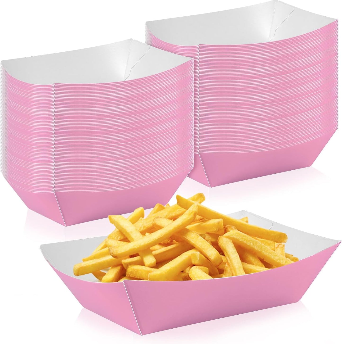 100 Pcs Pink Paper Food Tray Sturdy Disposable Food Boats Nacho Plates Disposable Serving Snack Trays for Catering, Party Birthday Supplies, and Food Service (Pink)