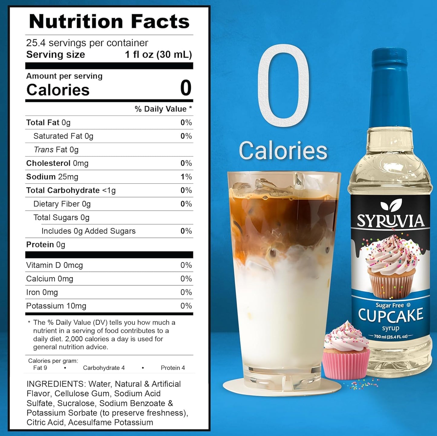 Syruvia Sugar Free Coffee Syrup, Cupcake Flavored Syrup for Drinks, Lattes, and Desserts – 25.4 fl oz