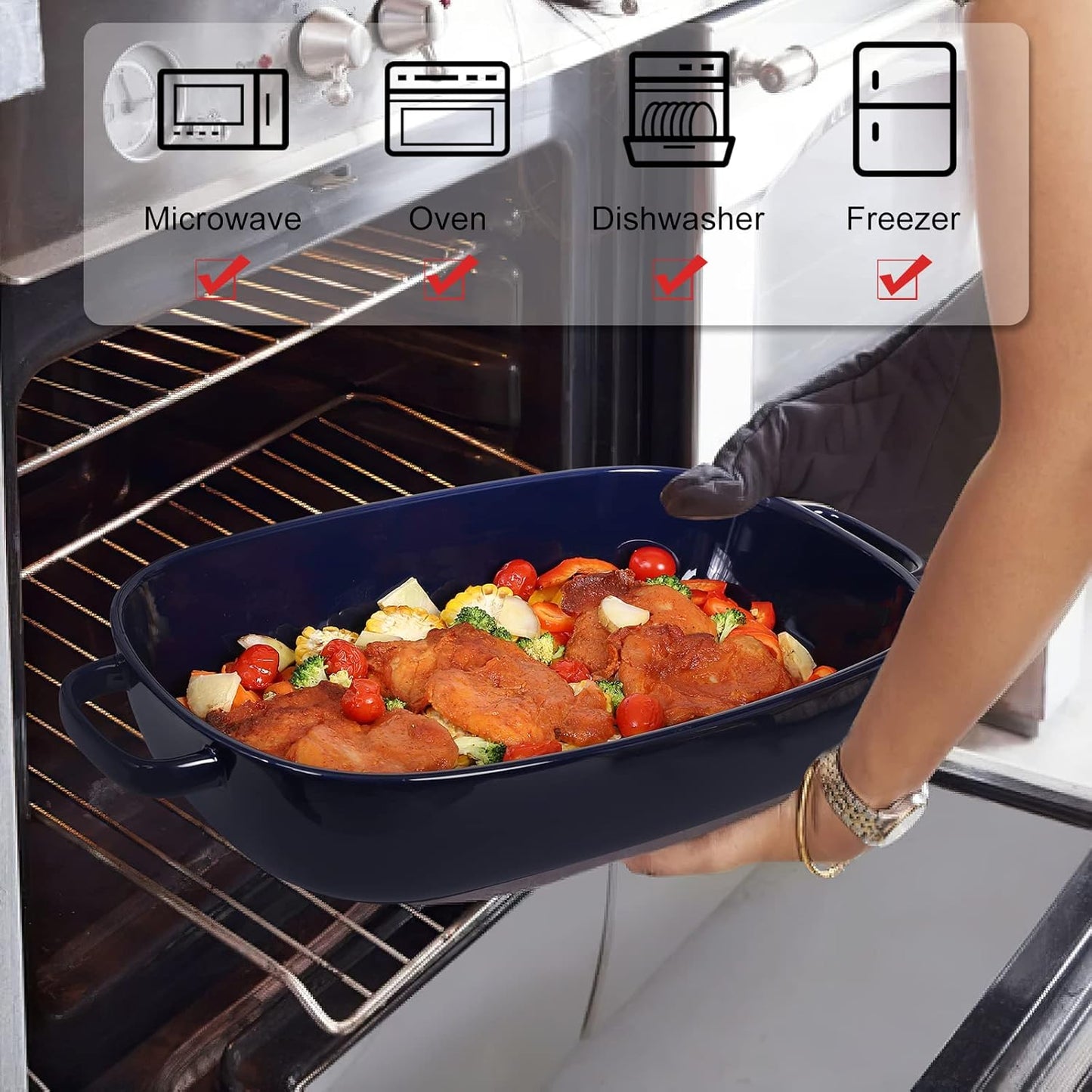 4.5 Quart Ceramic Baking Dish,Serving Bakeware for Casserole,Lasagna,Gratin,Broiling,Roasting,and Baking.Large Deep 14x10x3.11 inches Pan,Safe for Oven Microwave Refrigerator Disinfection Cabinet and