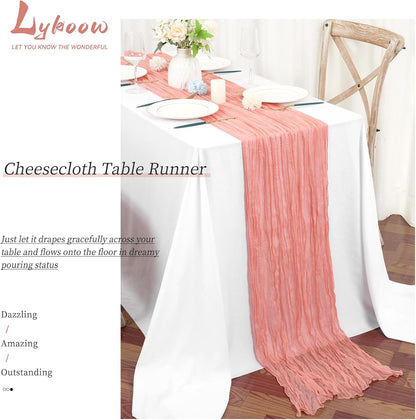 15 Packs Cheesecloth Table Runner - Peach Coral, 10 Ft Rustic Gauze Boho Wedding Table Runner Decoration for Wedding Party Bridal Shower, 21.5x120in