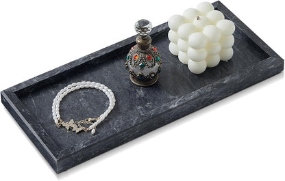 Luxury Natural Small Marble Tray for Bathroom Vanity and Kitchen Sink, Stone Countertop Organizer for Soap Dispenser, Jewelry, Perfume, Candle, Ring, Home Decor, Non-Resin Non-Ceramic