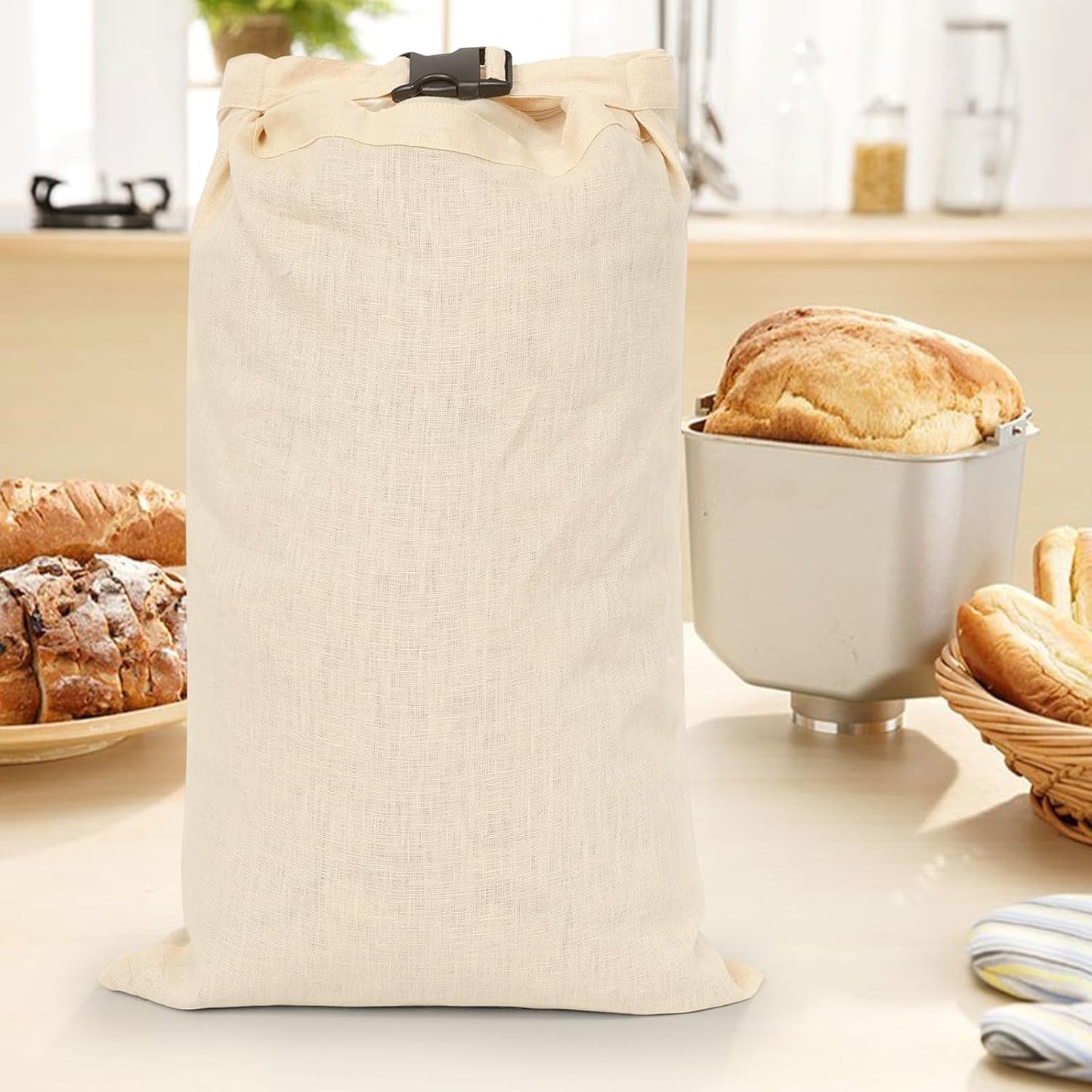 2 Pcs 100% Linen Bread Bags for Homemade Bread 13 x 19.6 Inches Reusable Sourdough Bread Storage Bag with Zipper (Light Apricot)