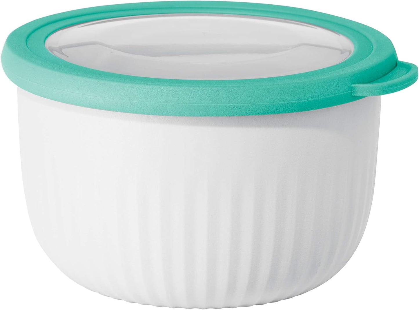 Oggi Prep, Store & Serve Plastic Bowl w/See-Thru Lid- Dishwasher, Microwave & Freezer Safe, (1.4 qt) White/Aqua