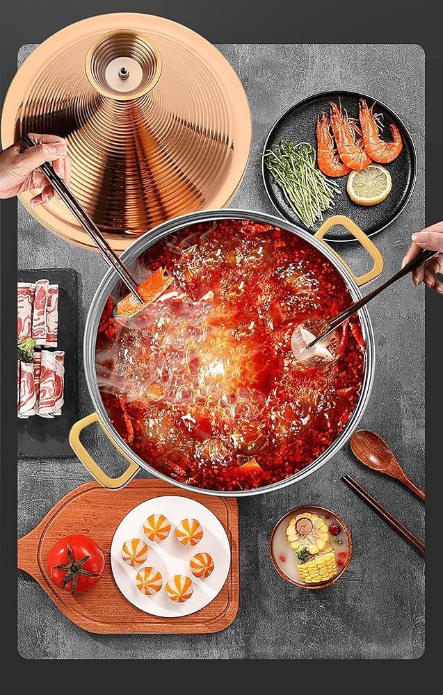 26cm Gold 304 Stainless Steel Moroccan Tagine Pot – Non-Stick Slow Cooker with High Lid, Suitable for Electromagnetic Cookers, Ideal for Stews, Seafood & Dry Cooking