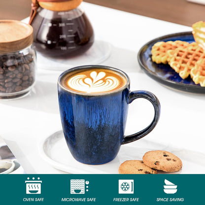 vancasso STARRY Ceramic Coffee Mug Set of 6, 16 Oz Tea Cups with Handle for Latte, Tea, Cappuccino, Milk, Cocoa, Microwave&Dishwasher Safe, Blue