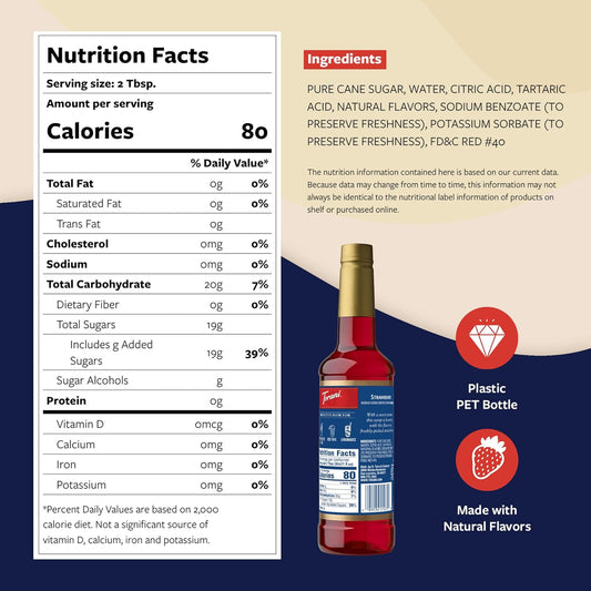Torani Strawberry Syrup for Drinks, Flavoring for Iced Tea, Lemonade, and Sodas, Pump Included, 25.4 Oz