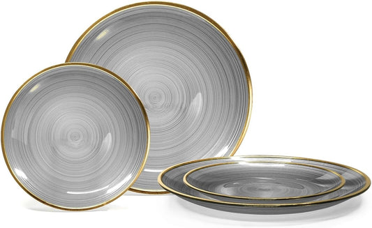 " OCCASIONS " 120 Pieces Pack,(60 Guests) Premium Wedding Party Disposable Plastic Plates Set -60 x 10'' Dinner + 60 x 7'' Salad/Dessert (Belize in Black & Gold)
