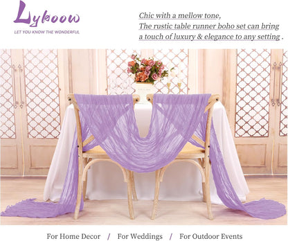15 Packs Cheesecloth Table Runner Lilac,10 Ft Rustic Gauze Boho Wedding Table Runner Decoration, Wedding Table Decor Table Cloth for Wedding Party Bridal Shower Table,21.5x120in