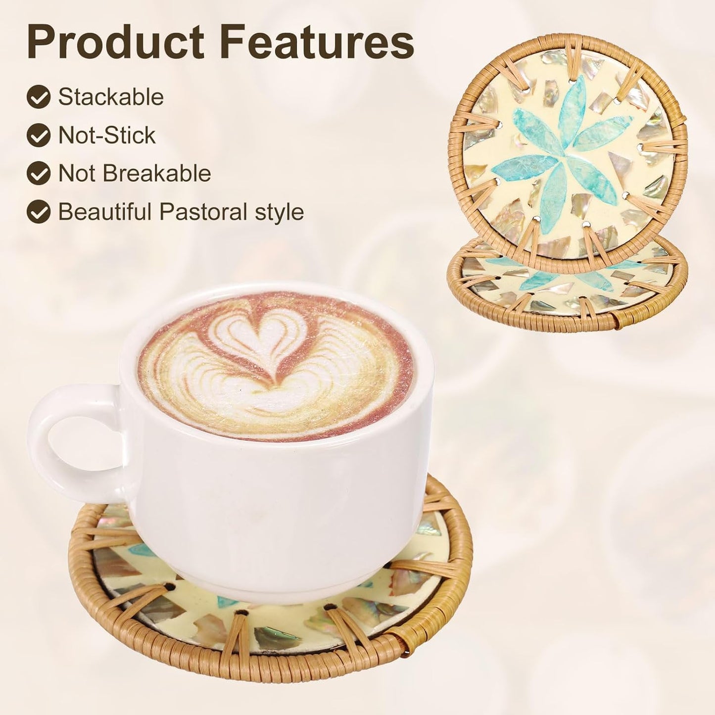 uxcell 2Pcs Handmade Woven Rattan Coasters, Heat-Resistant Drink Coasters for Coffee Table Dining Room Kitchen Coffee Wine Decor, Light Blue Petal