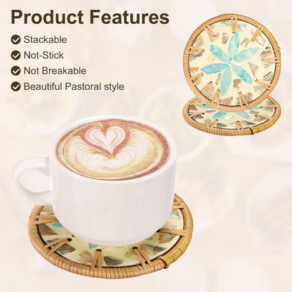 uxcell 2Pcs Handmade Woven Rattan Coasters, Heat-Resistant Drink Coasters for Coffee Table Dining Room Kitchen Coffee Wine Decor, Light Blue Petal