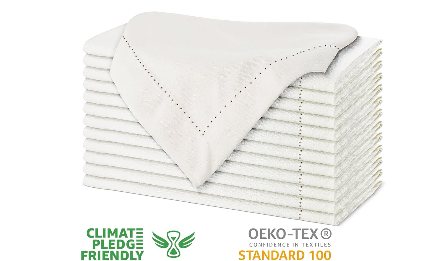 Urban Villa Cloth Napkins Ivory Hemstitch Dinner Napkins Set of 12 (20X20) 100% Cotton Absorbent Washable Durable Reusable Ideal for Hotel Collection Christmas Parties Restaurant Lunch Dinner Napkins