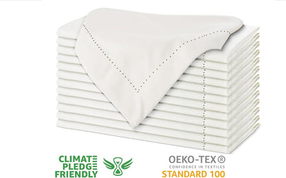 Urban Villa Cloth Napkins Ivory Hemstitch Dinner Napkins Set of 12 (20X20) 100% Cotton Absorbent Washable Durable Reusable Ideal for Hotel Collection Christmas Parties Restaurant Lunch Dinner Napkins