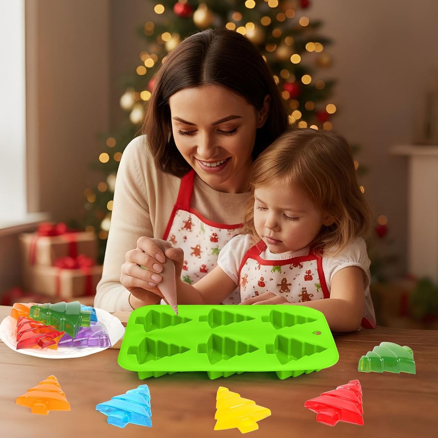 2 Pcs Christmas Tree Silicone Molds, Christmas Chocolate Molds, Xmas Tree No-Stick Baking Mold for DIY Xmas Chocolate Candy Soap Cookie Jelly Cake Ice Cube (Xmas Tree)