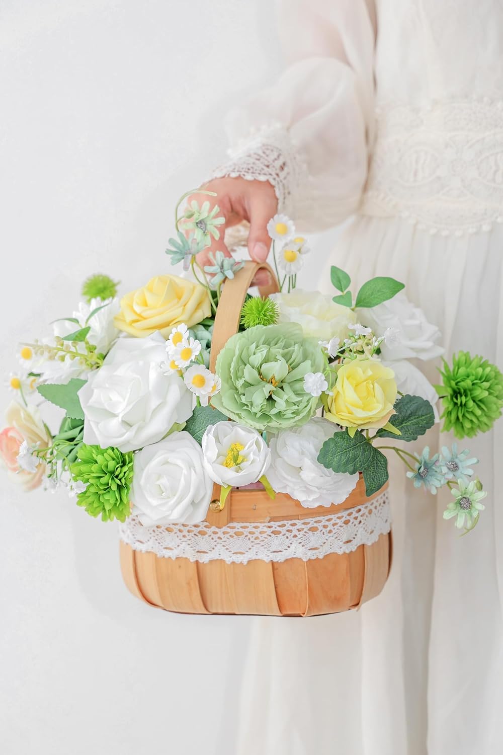 Artificial Flowers, White Green Fake Silk Flower, Silk Flowers with Stems, Wedding Cake Flowers for DIY Wedding Bridal Bouquets Centerpieces Decor